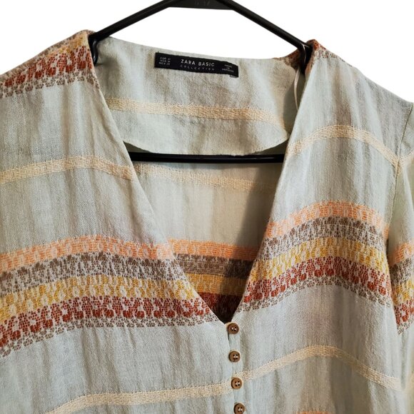 ZARA Cropped Linen Blend Cottage Core Farmhouse Cardigan Medium - Picture 5 of 16